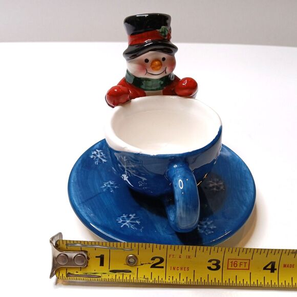 Christmas Ornament Snowman and Teacup Tealight Ceramic Candle Holder Decor - Picture 9 of 9